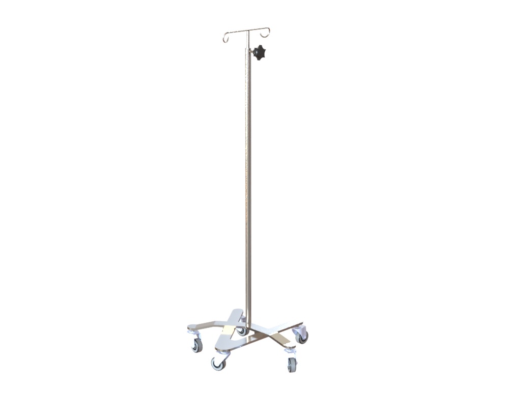 IV Pole, The Boomerang, Weighted Nesting Base, 75mm Swivel Castors, SS304, 530 x 530 x (1400-2300mmH)