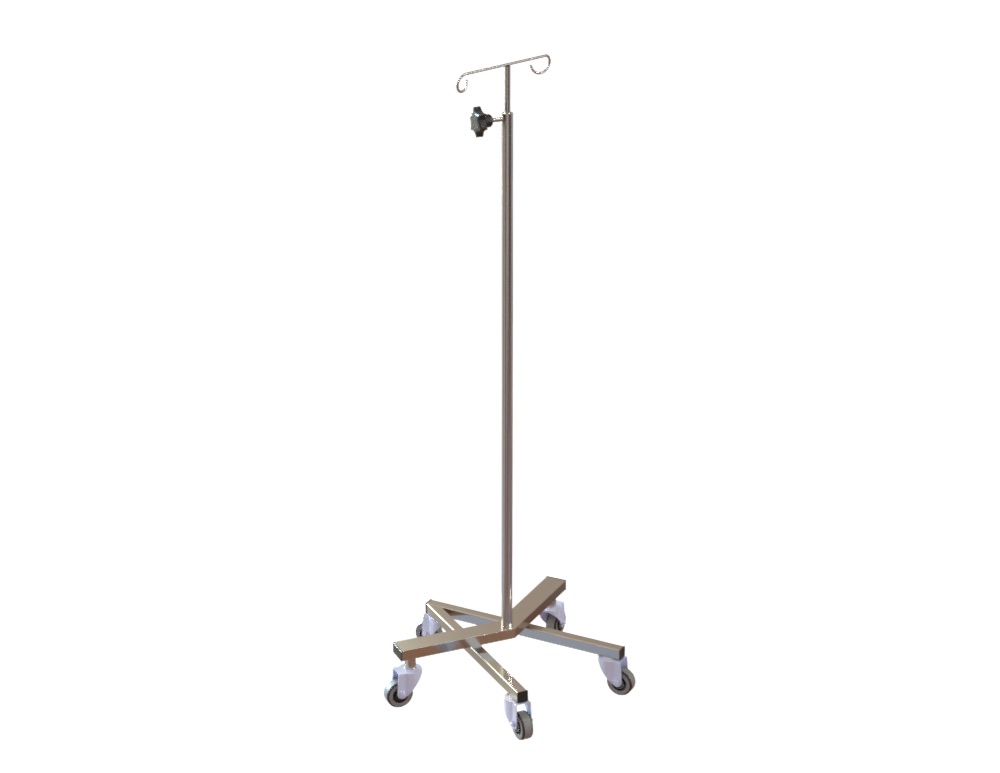 IV Pole, Internally Weighted, Nesting Base, #304 Stainless Steel, 530x530x1400-2300mm