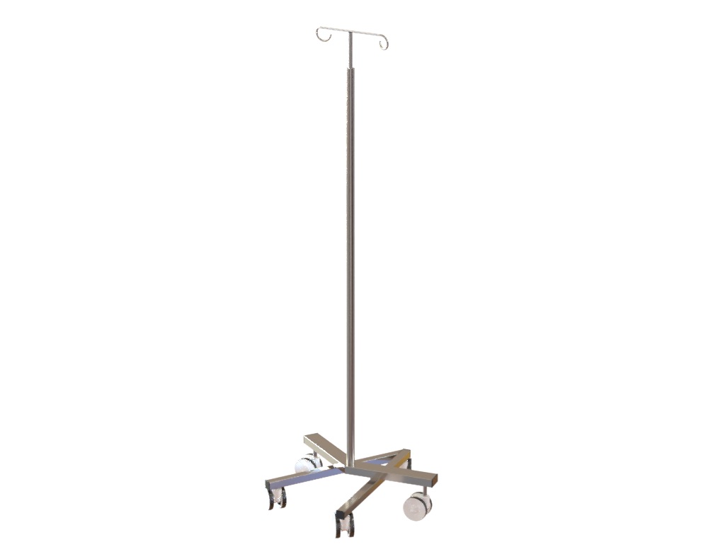 IV Pole, Internally Weighted, Nesting Base, #304 Stainless Steel, 530x530x1400-2300mm