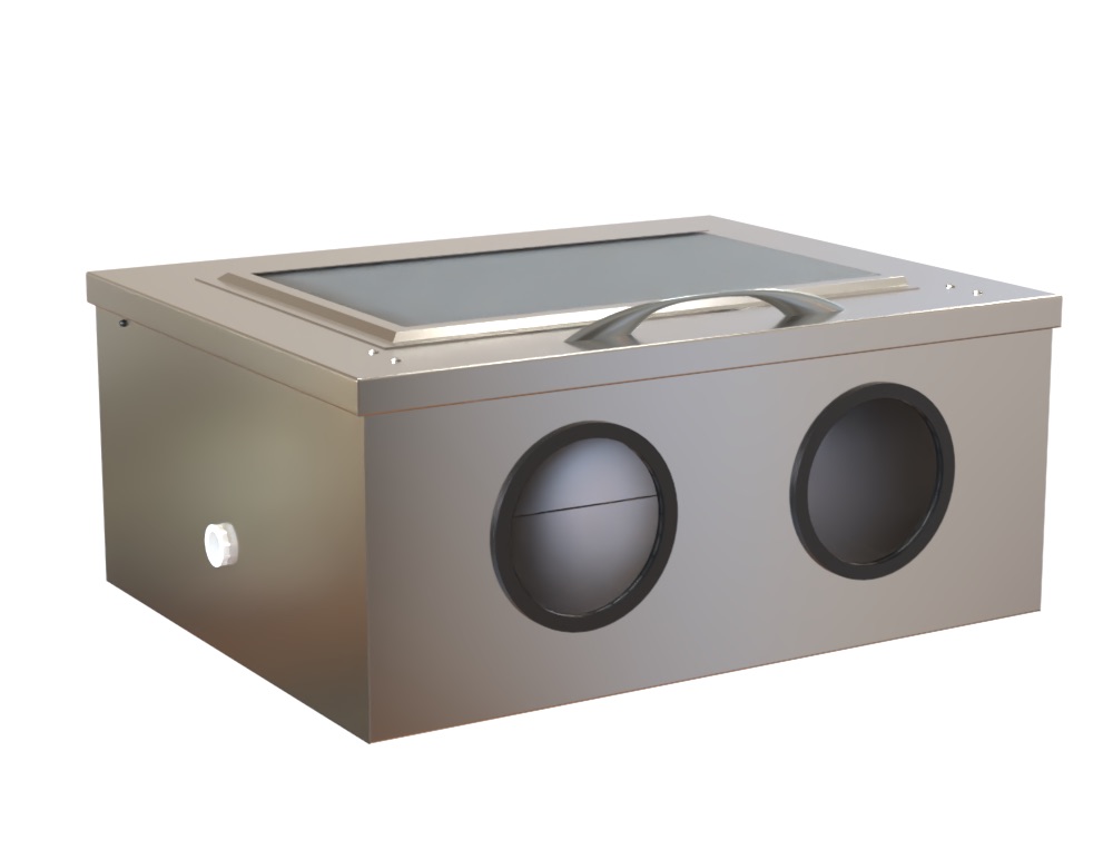 CSSD Oil / Air Spray Booth, SS304, Perspex Hinged Top with Gas-Struts, Desktop Unit, 700x550x300mm