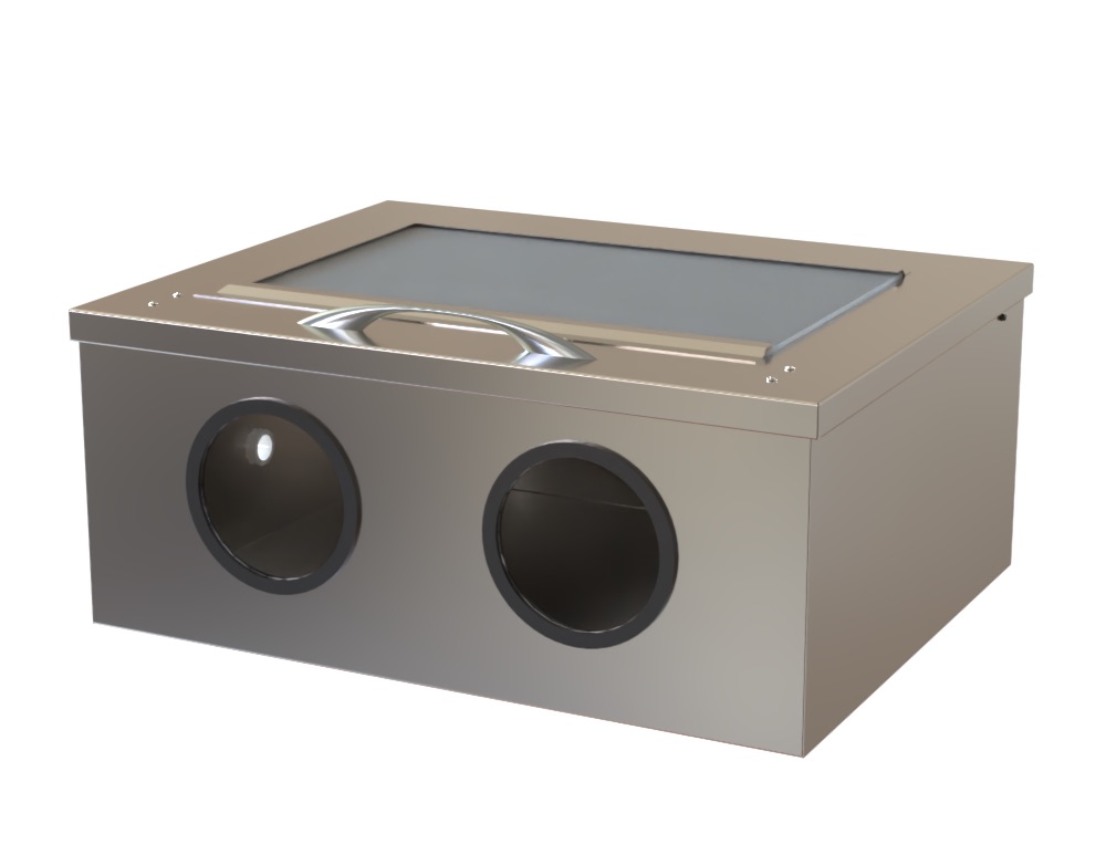 CSSD Oil / Air Spray Booth, SS304, Perspex Hinged Top with Gas-Struts, Desktop Unit, 700x550x300mm