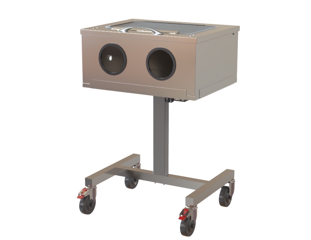 CSSD Oil / Air Spray Booth-Height Adjustable-240V, SS304, Perspex Hinged Top with Gas-Struts, 700x570x1100-1600mm