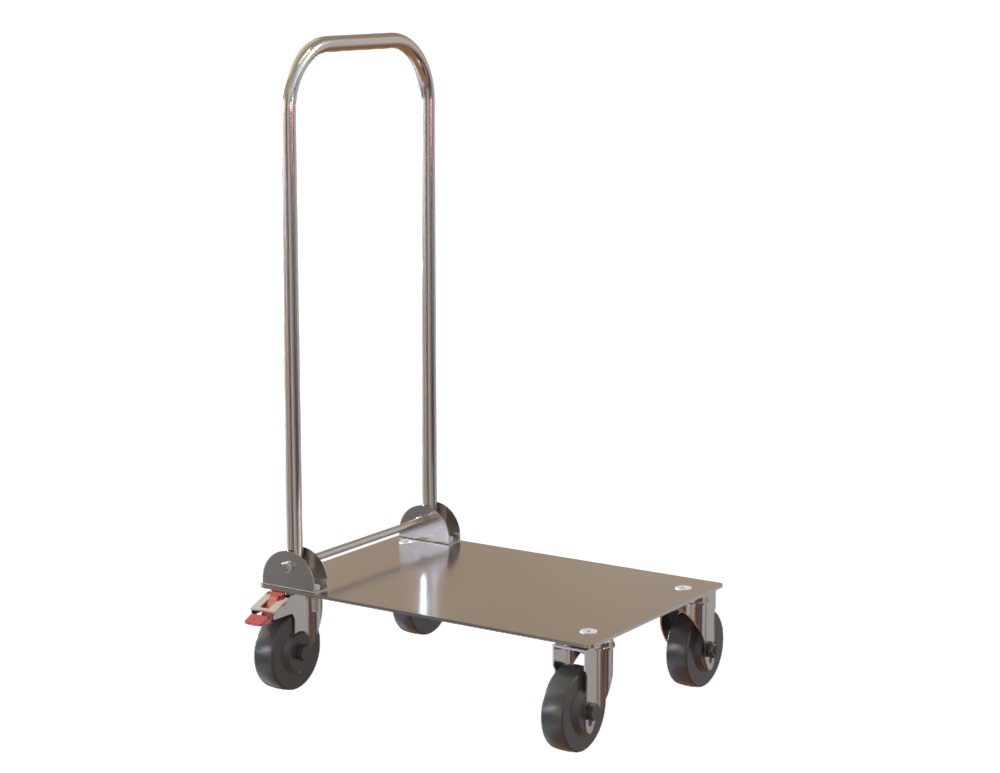 Dolly Trolley, 304 SS Top with Push Handle(1000h), 125mm Castors(2Braked), 600x400x160mm