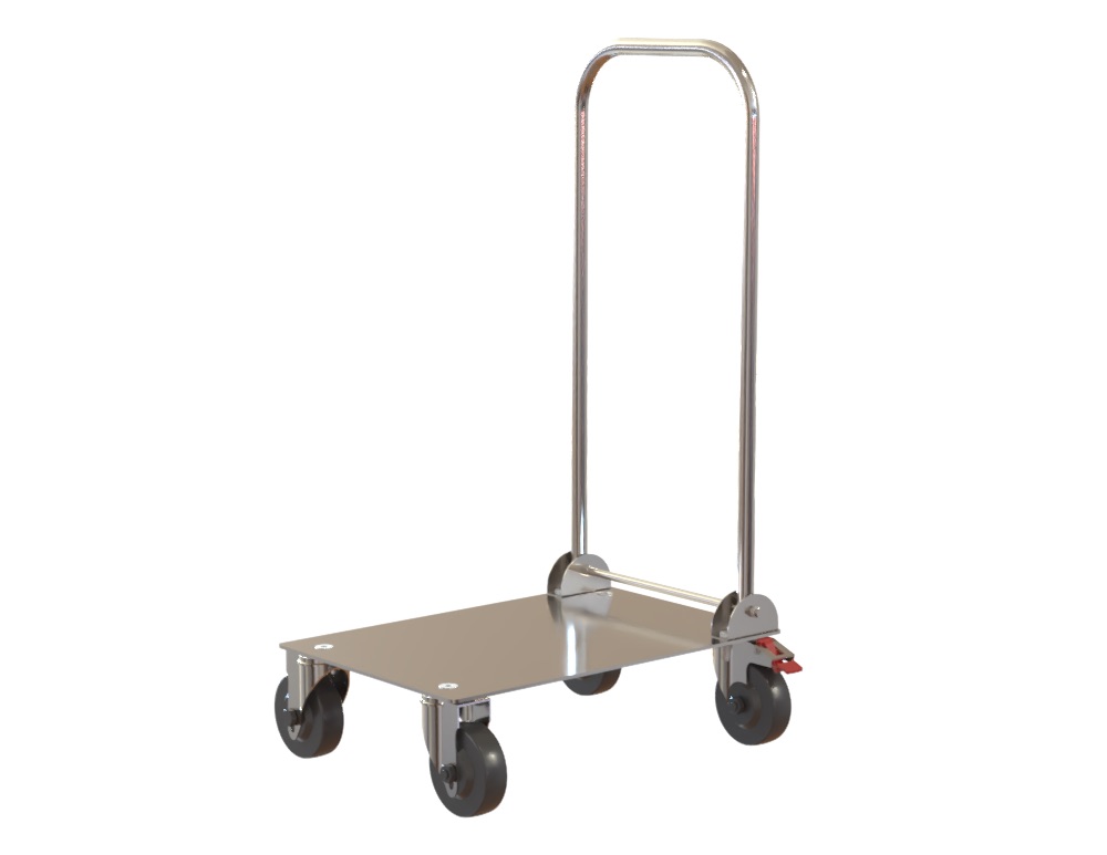 Dolly Trolley, 304 SS Top with Push Handle(1000h), 125mm Castors(2Braked), 600x400x160mm