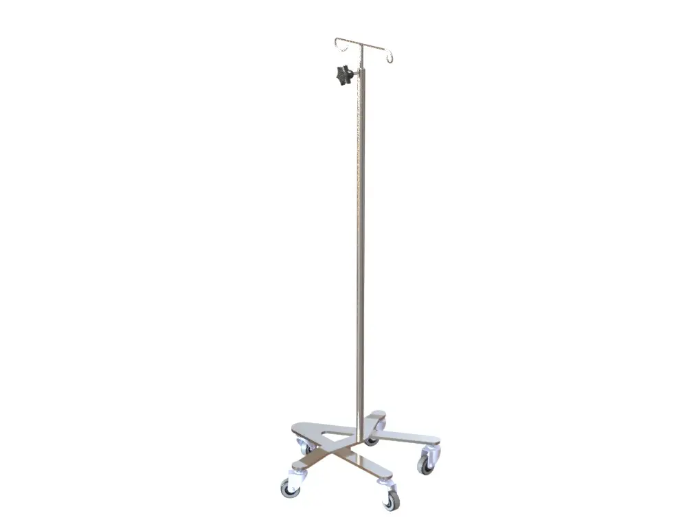 IV Pole – Stainless Steel – Nesting Base – Boomerang Style with Covered Castors