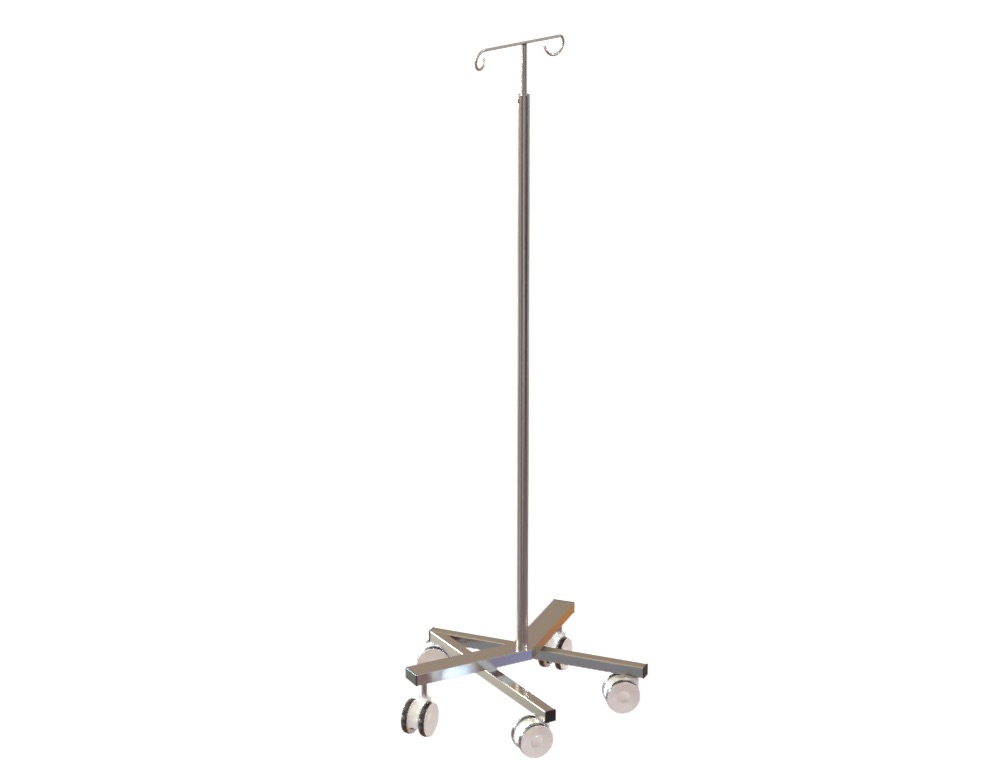 IV Pole – Stainless Steel – Nesting Base – Boomerang Style with Premium Castors & 4 Hooks