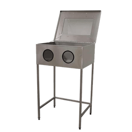 Spray Booth Trolley – Stainless Steel/Perspex – Mobile – Enclosed with Arm Ports