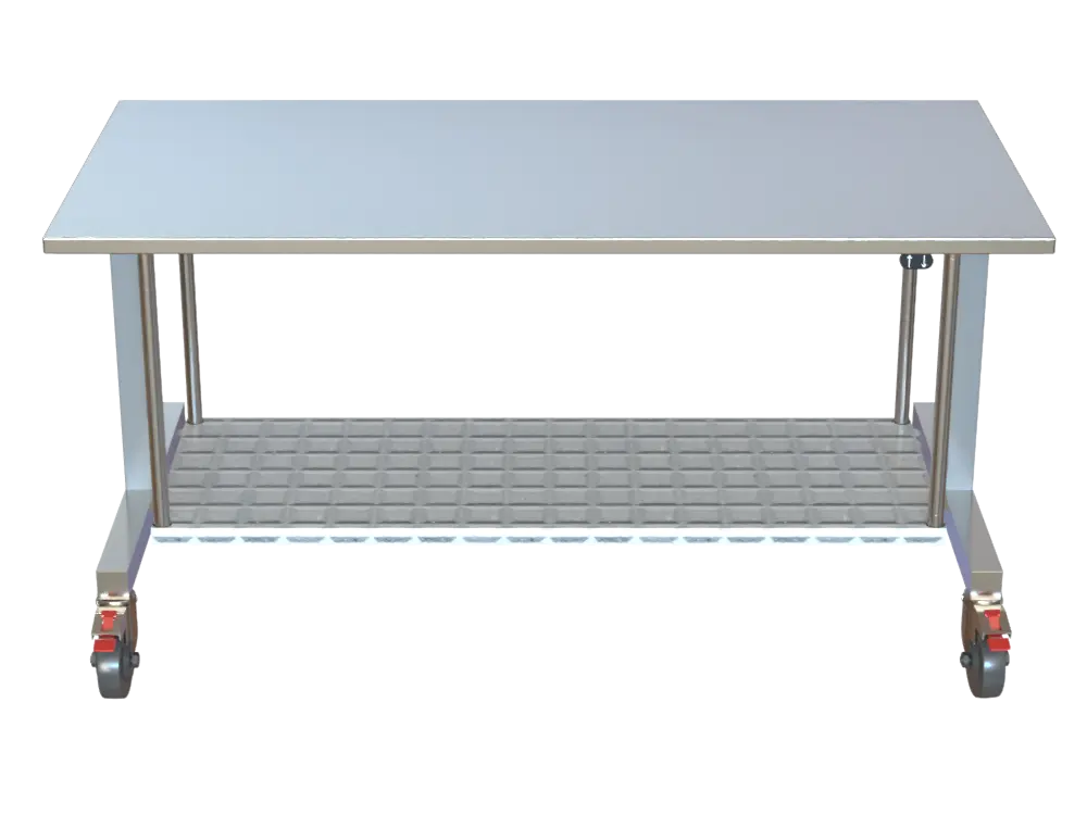 Packing Table – Stainless Steel – Height Adjustable Electric – Single Mesh Shelf