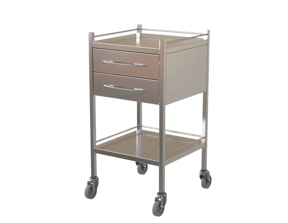 Dressing Trolley – 316 Stainless Steel – Compact – 2 Drawer with Dual Railed Shelves