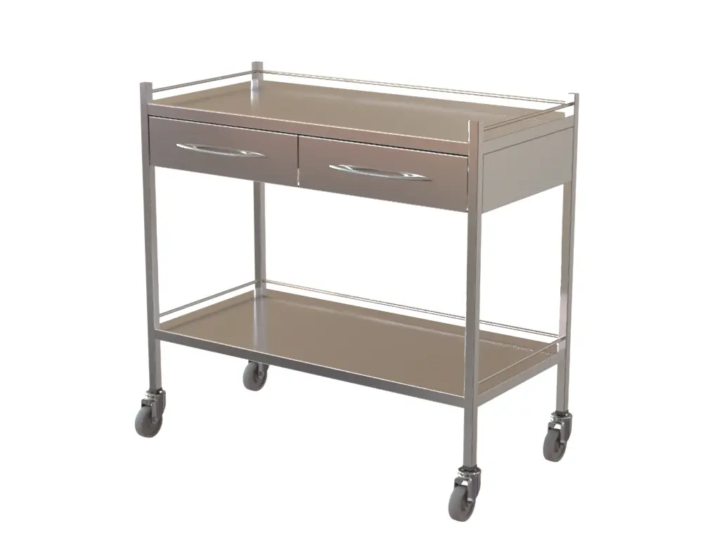 Dressing Trolley – Stainless Steel – Side-by-Side – 2 Drawer with Dual Shelves & Rails