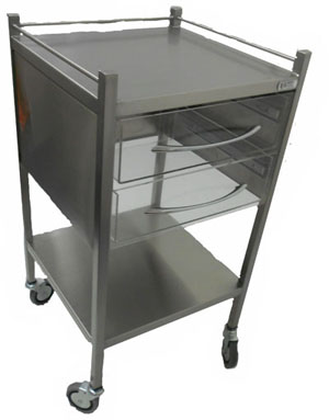 Drawer Trolley – Stainless Steel – Perspex Front – 2 Drawers with Side/Back Panels