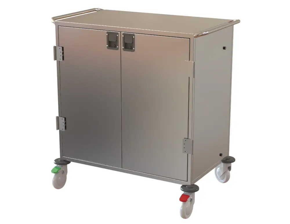 Case Cart – Stainless Steel – Double Door – 9 DIN Capacity – 1050 x 650 x 1200mmH, Washer Safe, Weight 108.86kg